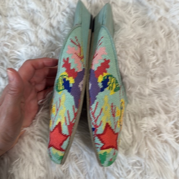 Vintage  elizabeth turner embroidered tropical print mules size 7 - Picture 4 of 7